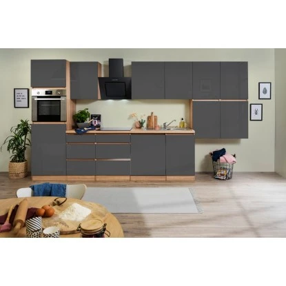Respekta Küchenzeile Ohne E-Geräte 380 Cm Grifflos Grau Hochglanz-Eiche Sägerau 3 Respekta Küchenzeile Ohne E-Geräte 380 Cm Grifflos Grau Hochglanz-Eiche Sägerau