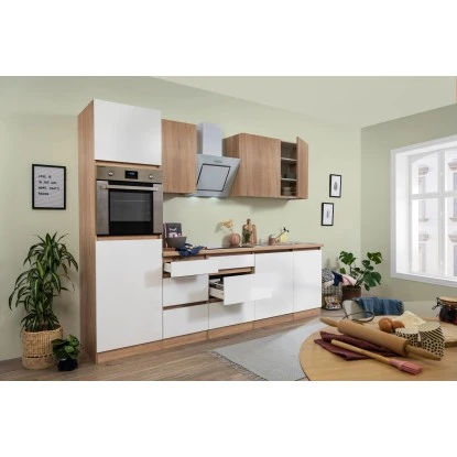 Respekta Premium Küchenzeile GLRP280HESWOES Grifflos 280 Cm Weiß Eiche Säger. NB 3 Respekta Premium Küchenzeile GLRP280HESWOES Grifflos 280 Cm Weiß Eiche Säger. NB