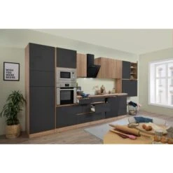 Respekta Premium Küchenzeile GLRP445HESGGKEOES Grifflos 445 Cm Grau Eiche NB