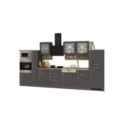 Held Möbel Küchenzeile Mailand 370 Cm Grau Hochglanz-Grau Matt Mit E-Geräten -KüchenTraum 7031 11016600 590.1.6211 1