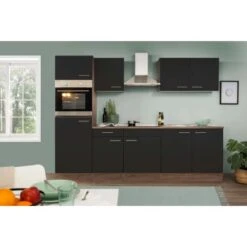 Respekta Küchenzeile Ohne E-Geräte 270 Cm Schwarz Seidengl.-Eiche York -KüchenTraum 7053481 4384 LBKB270EYS 01