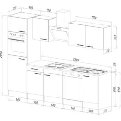 Respekta Küchenzeile Ohne E-Geräte 280 Cm Schwarz Seidengl.-Eiche York -KüchenTraum 7053903 4384 LBKB280EYS 03