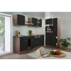 Respekta Küchenzeile Ohne E-Geräte 310 Cm Schwarz Seidengl.-Eiche York -KüchenTraum 7053937 4384 LBKB310EYS 03