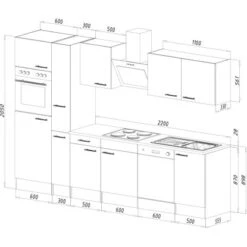 Respekta Küchenzeile Ohne E-Geräte 310 Cm Schwarz Seidengl.-Eiche York -KüchenTraum 7053937 4384 LBKB310EYS 04