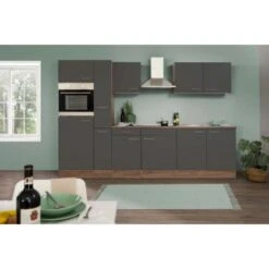 Respekta Küchenzeile Ohne E-Geräte 300 Cm Grau Seidengl.-Eiche York