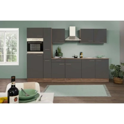 Respekta Küchenzeile Ohne E-Geräte 300 Cm Grau Seidengl.-Eiche York 3 Respekta Küchenzeile Ohne E-Geräte 300 Cm Grau Seidengl.-Eiche York