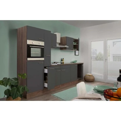 Respekta Küchenzeile Ohne E-Geräte 300 Cm Grau Seidengl.-Eiche York 4 Respekta Küchenzeile Ohne E-Geräte 300 Cm Grau Seidengl.-Eiche York – Bild 2