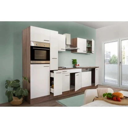 Respekta Küchenzeile Ohne E-Geräte 310 Cm Weiß Seidengl.-Eiche York 4 Respekta Küchenzeile Ohne E-Geräte 310 Cm Weiß Seidengl.-Eiche York – Bild 2