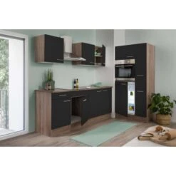 Respekta Küchenzeile Ohne E-Geräte 300 Cm Schwarz Seidengl.-Eiche York -KüchenTraum 7054117 4384 LBKB300EYS 03