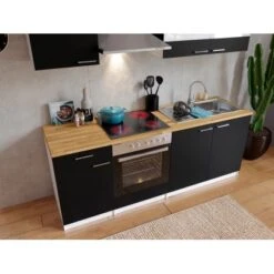 Respekta Küchenzeile KB210WSC 210 Cm Schwarz-Weiß -KüchenTraum 7205 4384 neu KB210WSCG 03