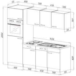 Respekta Küchenzeile 205 Cm Grau-Eiche York -KüchenTraum 7266216 skizze kb205ey 1