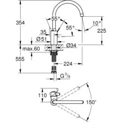 Grohe Einhand-Spültischbatterie Eurosmart C Hoher Auslauf Chrom -KüchenTraum 737732 4520 3