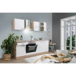 Respekta Küchenzeile KB210ESWC 210 Cm Weiß-Eiche Sägerau Nachbildung