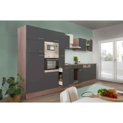 Respekta Küchenzeile Ohne E-Geräte 370 Cm Grau Seidengl.-Eiche York 4 Respekta Küchenzeile Ohne E-Geräte 370 Cm Grau Seidengl.-Eiche York – Bild 2