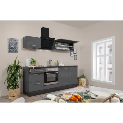 Respekta Premium Küchenzeile 210 Cm Grau Hochglanz-Eiche Grau 3 Respekta Premium Küchenzeile 210 Cm Grau Hochglanz-Eiche Grau