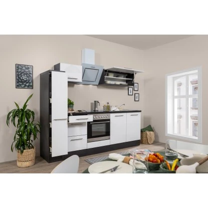 Respekta Premium Küchenzeile 240 Cm Weiß Hochglanz-Eiche Grau 3 Respekta Premium Küchenzeile 240 Cm Weiß Hochglanz-Eiche Grau