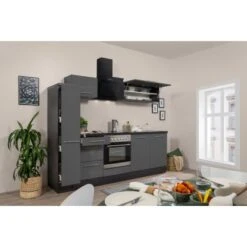 Respekta Premium Küchenzeile 240 Cm Grau Hochglanz-Eiche Grau