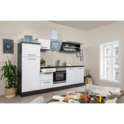 Respekta Premium Küchenzeile 270 Cm Weiß Hochglanz-Eiche Grau