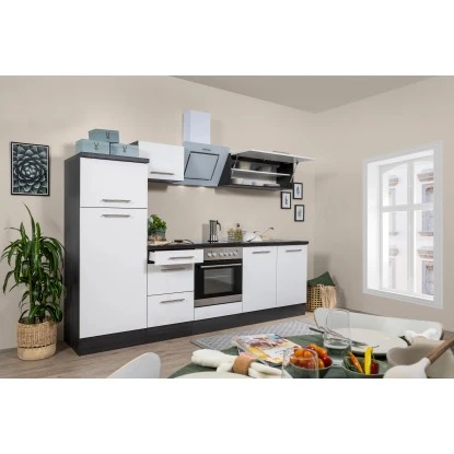 Respekta Premium Küchenzeile 270 Cm Weiß Hochglanz-Eiche Grau 3 Respekta Premium Küchenzeile 270 Cm Weiß Hochglanz-Eiche Grau