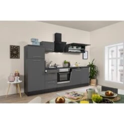 Respekta Premium Küchenzeile 280 Cm Grau Hochglanz-Eiche Grau