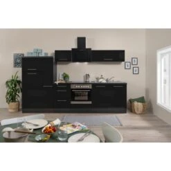 Respekta Premium Küchenzeile 300 Cm Schwarz Hochglanz-Eiche Grau -KüchenTraum 8425 RP300ESC Kchenzeile 2
