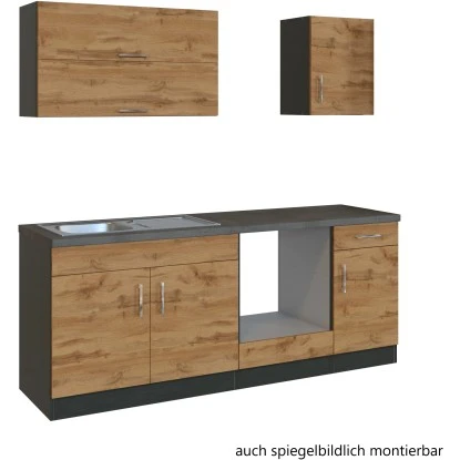 Held Möbel Küchenzeile Sorrento 210 Cm Wotaneiche-Grafit Ohne E-Geräte 4 Held Möbel Küchenzeile Sorrento 210 Cm Wotaneiche-Grafit Ohne E-Geräte – Bild 2