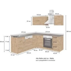 Held Möbel Küchenzeile Sorrento 210 Cm Anthrazit-Wotaneiche Ohne E-Geräte Winkel -KüchenTraum 853387 11016600 5