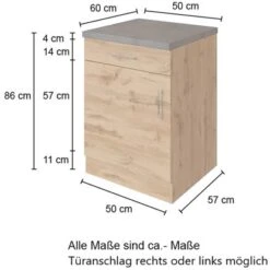 Held Möbel Unterschrank Sorrento 50 X 85 X 60 Cm Tür Schub. + EL-B. Anth.-Wotan. -KüchenTraum 853761 11016600 3