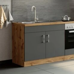 Held Möbel Spülenschrank Sorrento B100 X H85 X T60 Cm 2Türen Anthraz.-Wotaneiche -KüchenTraum 853807 11016600 13