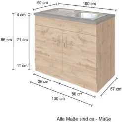 Held Möbel Spülenschrank Sorrento B100 X H85 X T60 Cm 2 Türen Wotaneiche -KüchenTraum 853819 11016600 4