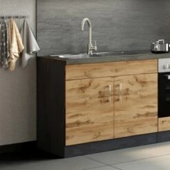 Held Möbel Spülenschrank Sorrento B100 X H85 X T60 Cm 2 Türen Wotaneiche-Grafit -KüchenTraum 853821 11016600 11