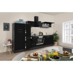 Respekta Premium Küchenzeile 310 Cm Schwarz Hochglanz-Eiche Grau