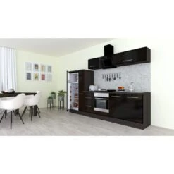 Respekta Premium Küchenzeile 300 Cm Schwarz Hochglanz-Eiche Grau -KüchenTraum 927842 4384 1