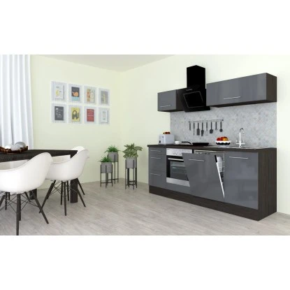 Respekta Premium Küchenzeile 220 Cm Grau Hochglanz-Eiche Grau 5 Respekta Premium Küchenzeile 220 Cm Grau Hochglanz-Eiche Grau – Bild 3