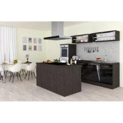 Respekta Premium Inselküche 280 Cm Schwarz Hochglanz-Eiche Grau -KüchenTraum 928114 4384 2