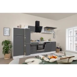 Respekta Premium Küchenzeile 310 Cm Grau Hochglanz-Weiß
