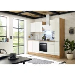 Respekta Küchenzeile Marleen 250 Cm Artisan-Eiche Weiß Hochglanz