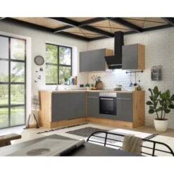 Respekta Küchenzeile Marleen 220 Cm Artisan-Eiche Grau Matt Winkel