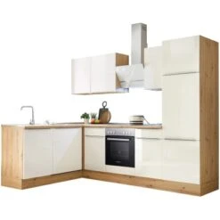 Respekta Küchenzeile Marleen 280 Cm Artisan-Eiche Weiß Hochglanz Winkel -KüchenTraum 980048 4384 4