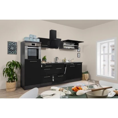 Respekta Premium Küchenzeile 280 Cm Hochbau Schwarz Hochglanz-Eiche Grau 3 Respekta Premium Küchenzeile 280 Cm Hochbau Schwarz Hochglanz-Eiche Grau