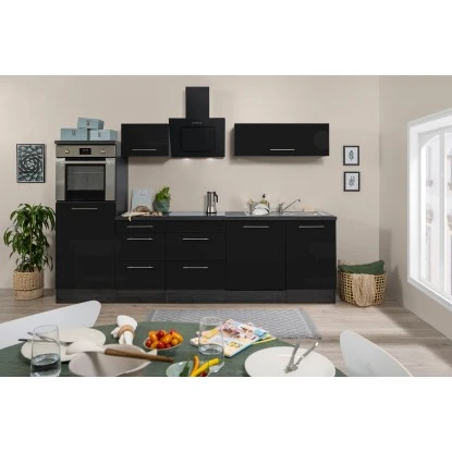 Respekta Premium Küchenzeile 280 Cm Hochbau Schwarz Hochglanz-Eiche Grau 5 Respekta Premium Küchenzeile 280 Cm Hochbau Schwarz Hochglanz-Eiche Grau – Bild 3