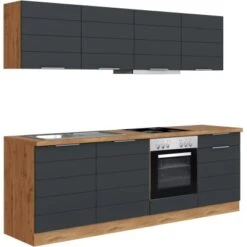 Held Möbel Küchenzeile 240 Cm Matt Grau-Wotaneiche -KüchenTraum 9869 11016600 1001.6293 1b