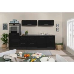 Respekta Premium Inselküche 280 Cm Schwarz Hochglanz-Eiche Grau -KüchenTraum IESC Detail Kuechenzeile 2