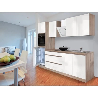 Respekta Küchenzeile GLRP270HESW Grifflos 270 Cm Weiß Hochglanz-Sonoma Eiche 6 Respekta Küchenzeile GLRP270HESW Grifflos 270 Cm Weiß Hochglanz-Sonoma Eiche – Bild 4