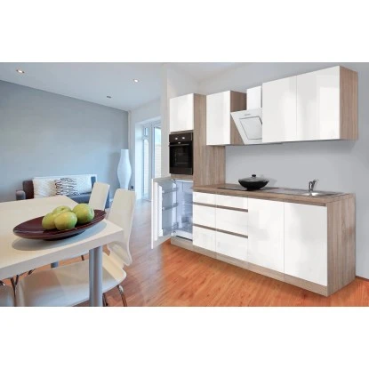 Respekta Küchenzeile GLRP270HESW Grifflos 270 Cm Weiß Hochglanz-Sonoma Eiche 19 Respekta Küchenzeile GLRP270HESW Grifflos 270 Cm Weiß Hochglanz-Sonoma Eiche – Bild 17