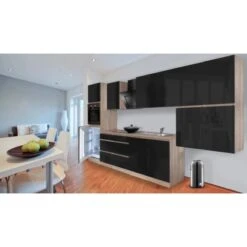 Respekta Küchenzeile GLRP370HESS Grifflos 370 Cm Schwarz Hochglanz-Sonoma Eiche -KüchenTraum Kuechenzeile GLRP370HESS 2