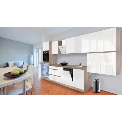 Respekta Küchenzeile GLRP380HESW Grifflos 380 Cm Weiß Hochglanz-Sonoma Eiche 22 Respekta Küchenzeile GLRP380HESW Grifflos 380 Cm Weiß Hochglanz-Sonoma Eiche – Bild 20