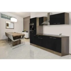 Respekta Küchenzeile KB300EYS 300 Cm Schwarz Seidengl.-Eiche York Nachbildung -KüchenTraum Kuechenzeile KB300EYS 1 1