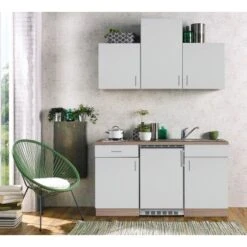 Menke Singleküche Sonea 150 Cm Weiß-Sonoma Eiche Nachbildung