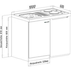 Respekta Miniküche Pantry 100 Cm Schwarz-Eiche Sägerau Nachbildung -KüchenTraum Zeichnung MKO100ESSOSCS 05